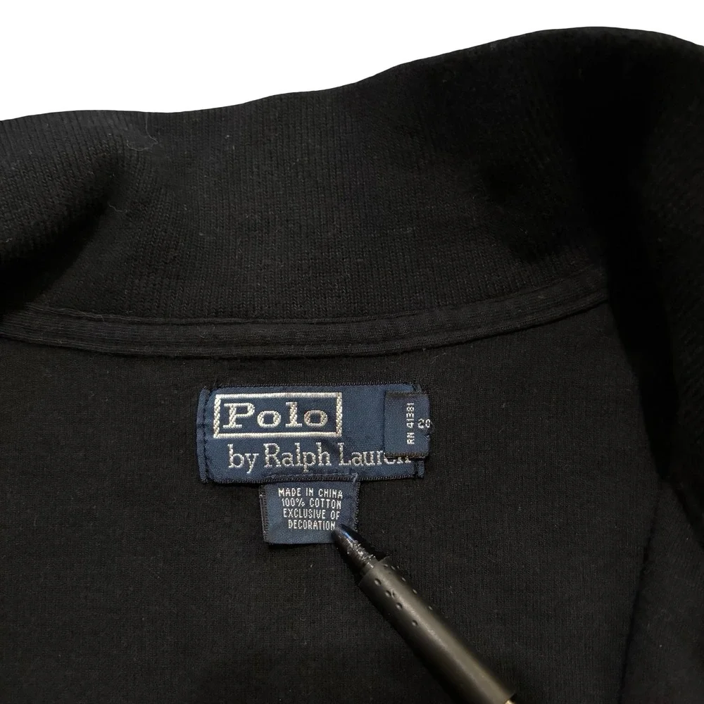 Polo Ralph Lauren Men XL Black Full‎ Zip Track Jacket Red Pony Logo Cotton Knit
